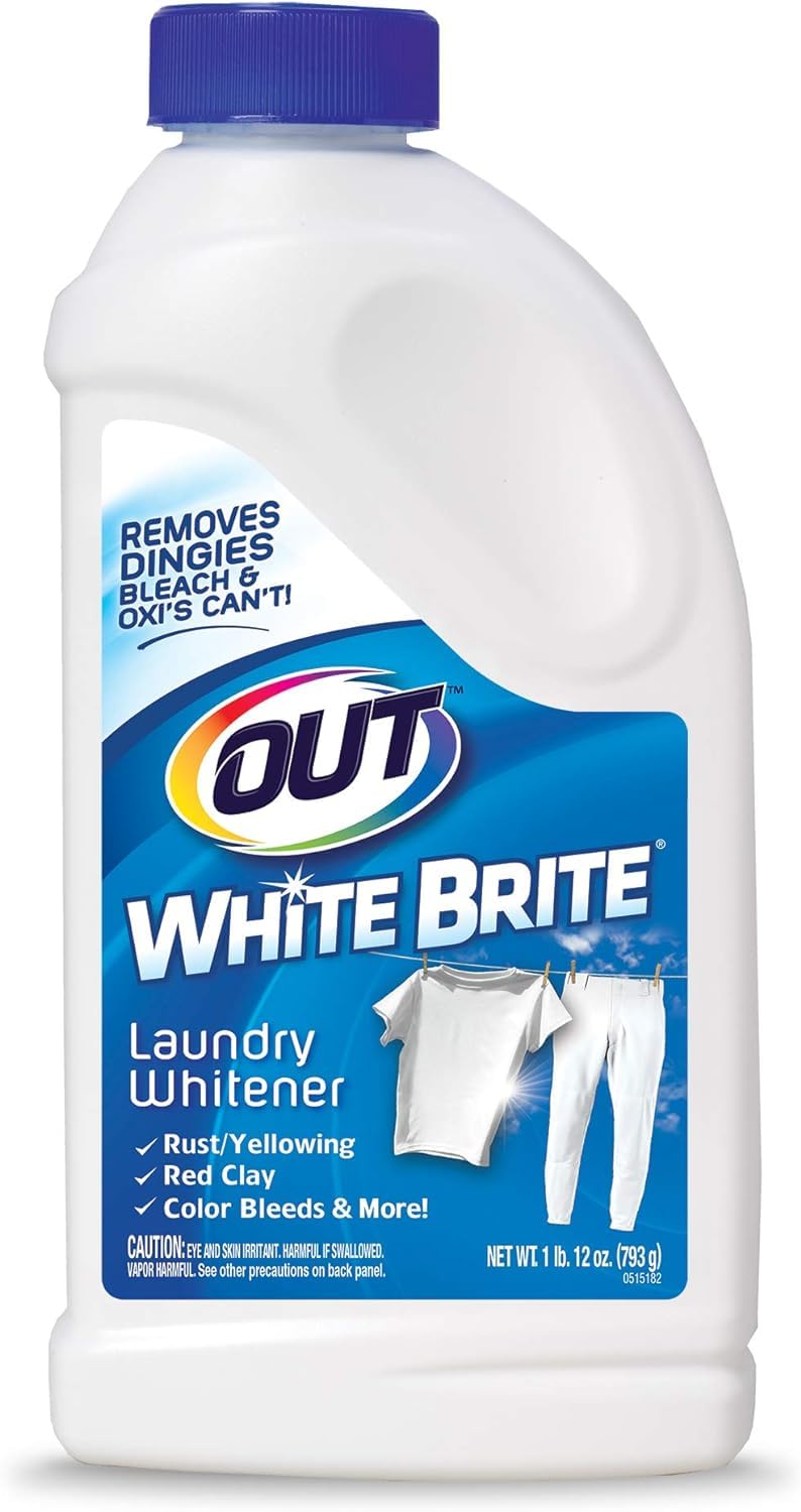 OUT White Brite Laundry Whitener Powder, Stain Remover Detergent Booster for Clothes, Removes Red Clay and Rust Stains on White Clothing and Uniforms, 28 Ounce - Image 1